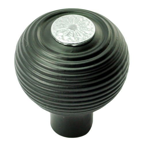 55mm Round Wooden Cabinet Knob with Polished Chrome Coin 